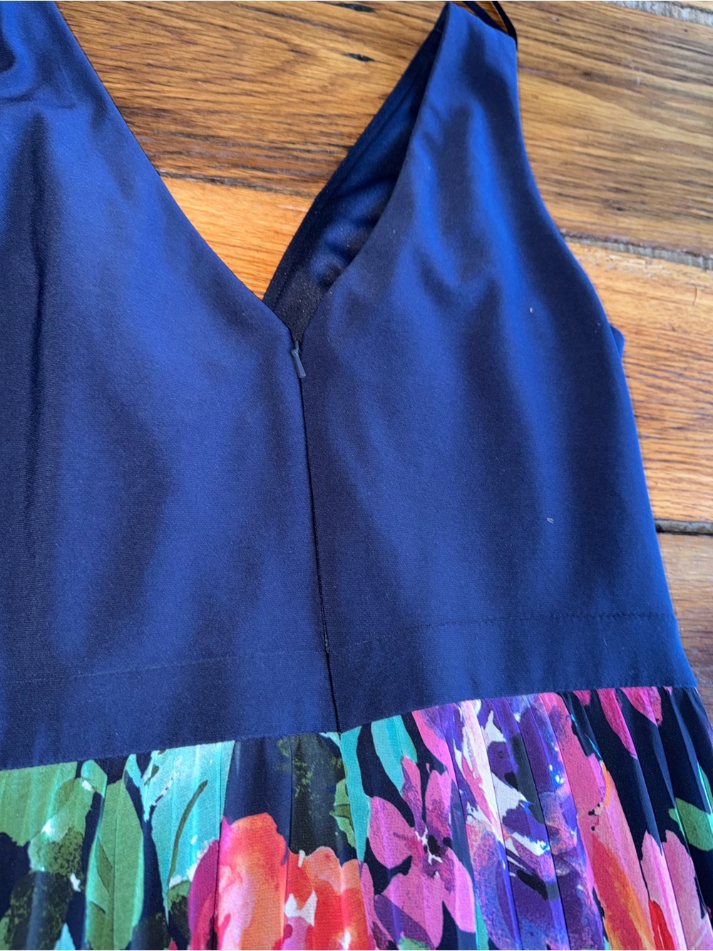 Xscape V-Neck Maxi Dress with Navy Bodice and Multi-Color Floral Skirt - Picture 9 of 9